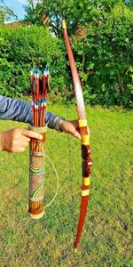 TRADITIONAL RECURVE ARCHERY SET WITH 10 ARROWS & QUIVER (HAND CARVED & PAINTED)