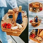 Tables Wooden Picnic Table With Glass Holder Round Foldable Desk Wine Glass NEW