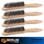 4x Wire Brush 4 Row Rust Cleaning Handle Steel Wooden Heavy Duty Metal Removal