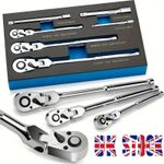 6 Pcs 1/4" 3/8" 1/2" Flex Head Ratchet Set 72 Tooth 180° Adjustable Drive Swivel