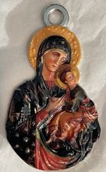 religious pendant Byzantine icon of Virgin Mary holding the Christ Child Vgc