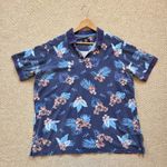 Guinness Men's XL Hawaiian Tropical Toucan & Floral Polo Shirt Tshirt Blue Good