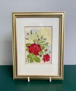 Kensitas woven silk flowers : Red Rose & Carnation - framed