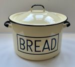 Vintage Enamel Bread Bin Cream Black Large Kitchen Storage Silesia Poland Retro