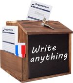 Wooden Suggestion Box Tip Jar Donation Wall Mountable Box w/Slot Lock Chalkboard