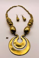 Vintage Artisan Statement Brass Made in India Necklace and Earrings