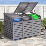 Grey Triple Wheelie Bin Storage Wooden Store Cover Garden Rubbish Dustbin 3 Shed