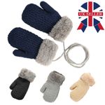 String UKX with Neck Toddler Baby Boy Mittens Gloves Warm Knitted Girls Winter