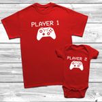 Player 1 And Player 2 Gamer T Shirt Daddy And Baby Set Dad Gift Funny Humour