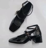 M&S Womens Ankle Strap Patent Faux Leather Black Size 5 EU 38 RRP £39.50