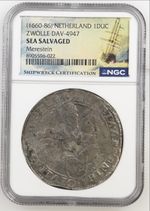 1660-86 Netherlands Zwolle Ducatoon NGC Sea Salvaged Merestein Shipwreck