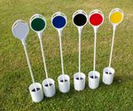 White Fibre Glass Golf Putting Green Flag With Coloured Disc and Hole Cup
