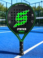 PADEL RACKET Strykr Force Carbon Fibre BLACK GREEN Carry Case Rackets Teardrop