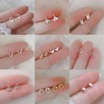 Gift 925 Silver Plating Star Moon Flower Small Stud Earrings Women Jewelry Cute