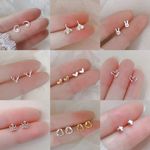 Gift 925 Silver Plating Star Moon Flower Small Stud Earrings Women Jewelry Cute