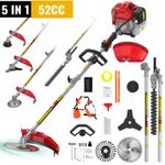52CC 5 in 1 Hedge Trimmer Multi Tool Petrol Strimmer Brush Cutter Garden 2500W
