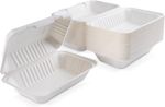9" Large White Bagasse Clamshell Boxes - Biodegradable Takeaway Food Containers