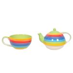 Hand Painted Rainbow Striped Small Ceramic Tea Set by Windhorse