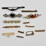 Bar Brooch Lingerie Pin Jewelry Lot Vintage to Now 13 Pieces Mixed Sizes Styles
