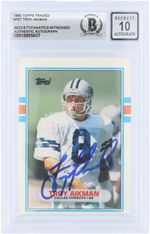 Troy Aikman Dallas Cowboys Signed 1989 Topps Traded #70T Beckett 10 Rookie Card