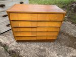 Chest 10 Wooden Drawers on Castors Brown Office Filing Industrial Vintage 1970s