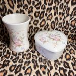 Vintage Set Of Two Trinket Pot Heart Shaped Trinket & Vase Aldridge Pottery