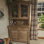 Solid Antique Pine Dresser Glass Lockable Cupboards