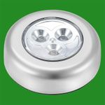 2x 3 LED Chrome Push Lights Shed, Stairs, Garden, Wardrobe, Cupboard, Household