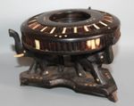 ANGL INDIAN PORCUPINE QUILL & EBONISED WOOD BOWL ON CARVED ELEPHANTS STAND