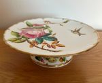 Antique Victorian Comport / Cake Stand. Hand Painted. Floral Motif & Hummingbird