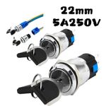22mm Rotary Key Switch Latching 2/3 Position Selector Security Lock ON/OFF 5A