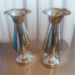 Antique Art Deco I.S.M. Silver Plate Cone Flower Vases - Pair 20cm