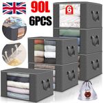 6 Pack 90L Storage Bags Zipped for Clothes, Bedding, Toys ++ Packing Moving Box