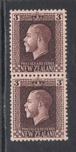 M16967 New Zealand 1915 SG420c - 3d chocolate in a two perf vertical pair.
