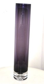 Tapio Wirkkala Style Glass Vase-Vintage Cylinder Tall Vase-Purple Bubble 40cm GC