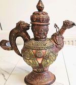 Museum Quality 19thC Tibetan Ritual Ewer Rare Pierced Newari Lattice Heavy Coppe