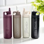 Personalised Water Bottle Insulated Stainless Steel Drinks Flask Flip Straw Lid