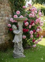 Bird bath flower girl beautiful Garden ornament concrete stone statue sculpture*