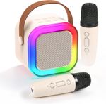 Kids Mini Karaoke Machine Portable Karaoke Speaker 2 Wireless Microphones White