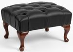 Chesterfield Jumbo Footstool Black Leather Made in UK Genuine 100% Leather