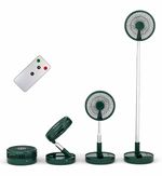 Green Foldable Height Adjustable Portable Floor Fan with Remote, Battery Power