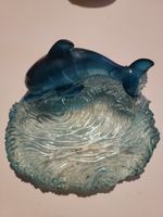 Vintage Polyresin Blue Dolphin Soap Dish Bathroom Accessory Sea Ocean