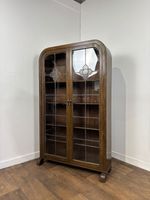 Art Deco Style Oak Leaded Glass Bookcase / Display Cabinet