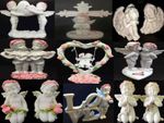 Cute Pink Rose Heart Flower Cherub Angel Wing Baby Kissing Ornament Love Romance