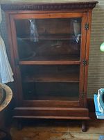 Antique Barrister Bookcase with Glass Doors Solid Wood Display Cabinet