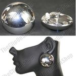CLIP ON ROUND BAUBLE EARRINGS shiny SILVER/GOLD TONE mirror LARGE metal clips