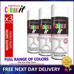 3x All Purpose White Satin 400ml Aerosol Spray Paint Metal, Wood, Plastic Glass