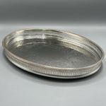 Vintage Silver Plated Gallery Tray Oval Bun Feet Cocktail Drinks Display English