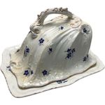 Antique Ceramic Cheese Dish With Floral Design Ornate Handle Plate Collectable