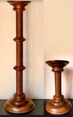 SOLID WOOD TALL Short TORCHERE Carved Oak Twist Column PLANT or DISPLAY STAND